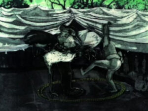 Experimentalfim von Sae Esashi "Hack Mince Müde", Animation aus Druckarbeiten und Collagen, 2007